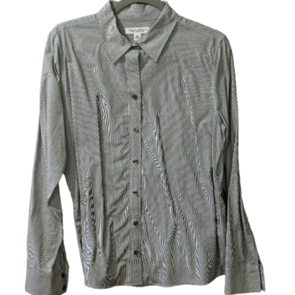 Banana Republic Fitted Striped and Polka Dot Button Down Print Shirt Career 14
